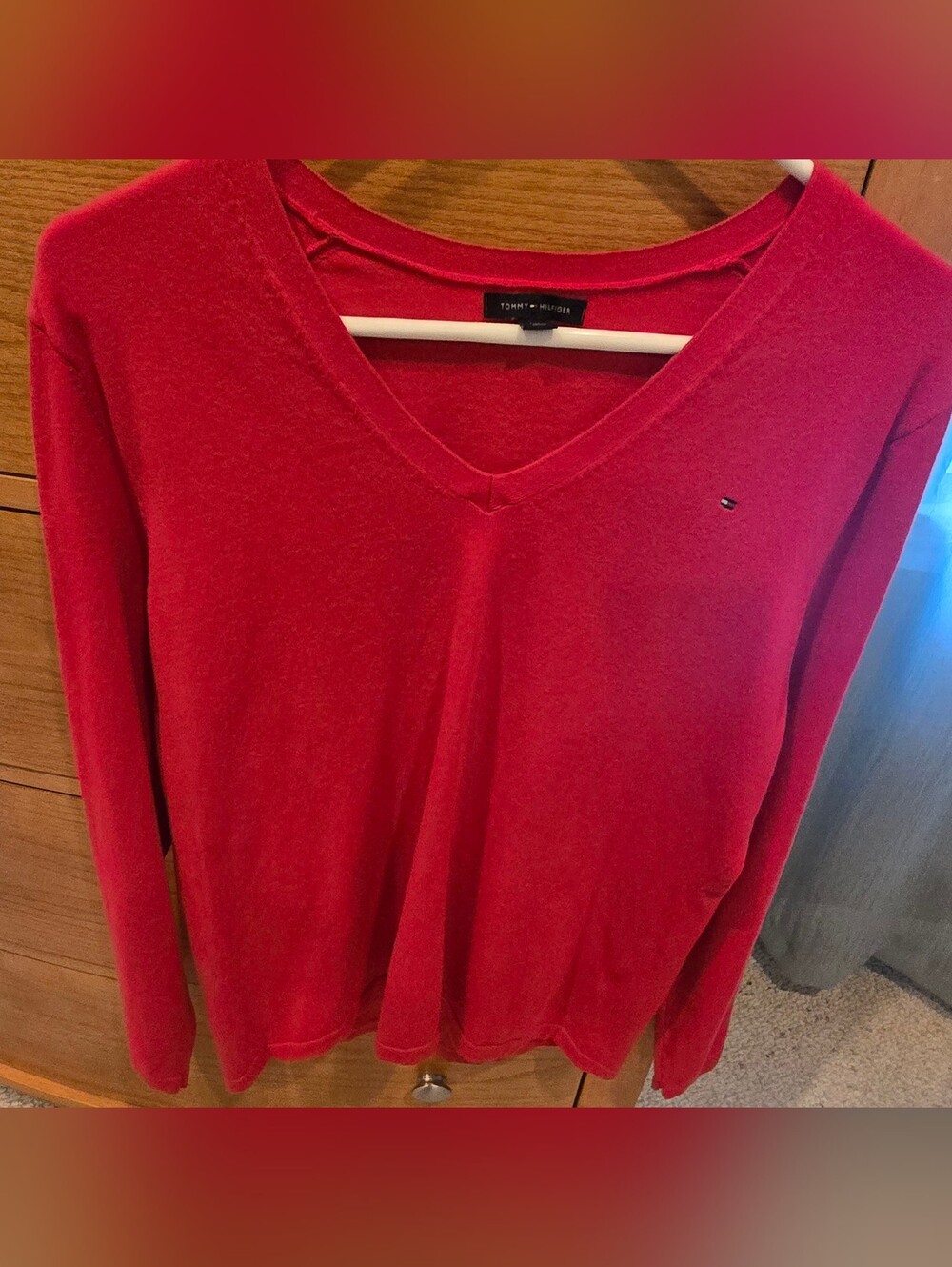 Tommy Hilfiger Women’s Red V-Neck Sweater, S